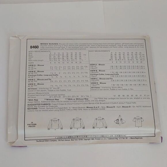Vintage McCall's Blouses Sewing Pattern Uncut Size 10 - Picture 6 of 8